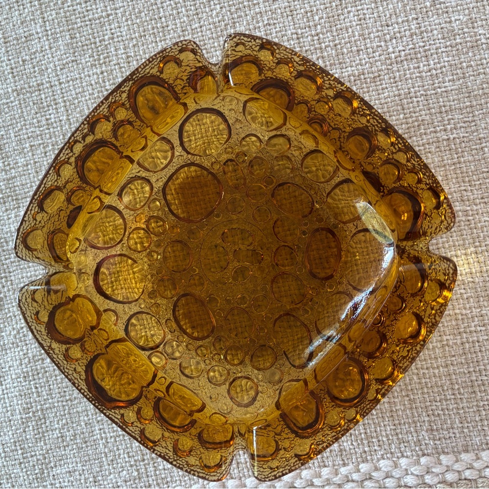 Libbey Vintage Honey Amber Bubble Glass Ashtray Tray 6-inch Cigar Holder MCM